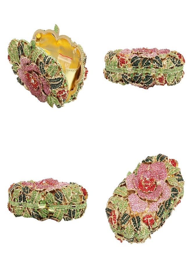 DEBIMY Rose Flower Crystal Purses Sparkly Rhinestone Evening Clutch for Women Wedding Party Cocktail Handbags Gold Colorful - Image 5