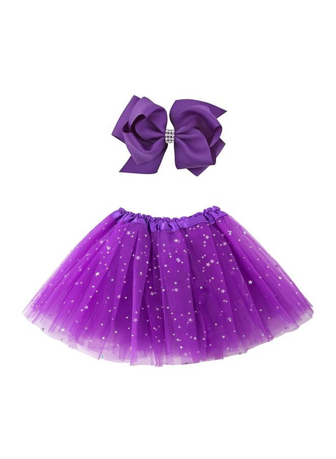 Jastore Girls Layered Stars Sequins Tutu Skirt Princess Ballet Dance Dress (Purple) - Image 1