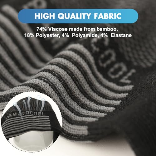 BAMBOO COOL جوارب كول للرجال من الخيزران، جوارب كاحل رياضية مبطنة، مقاومة للرطوبة، جوارب جري مع دعم للقوس، قابلة للتنفس، مع لسان كعب، عبوة 8 قطع باللون الأسود - Image 5