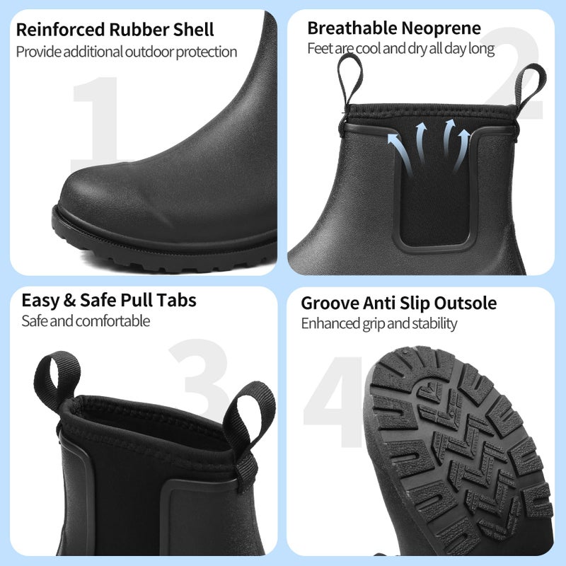 DKSUKO Women's Deck Boots Waterproof Ankle Rain Boots Non-Slip Rubber Fishing Boot Outdoor Work Shoes for Boating Gardening Farmingï¼ˆMatte Blackï¼Œ10ï¼‰ - Image 4