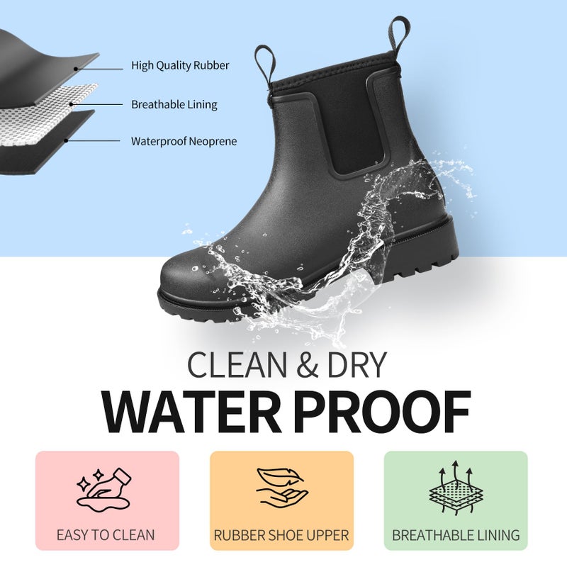 DKSUKO Women's Deck Boots Waterproof Ankle Rain Boots Non-Slip Rubber Fishing Boot Outdoor Work Shoes for Boating Gardening Farmingï¼ˆMatte Blackï¼Œ10ï¼‰ - Image 3