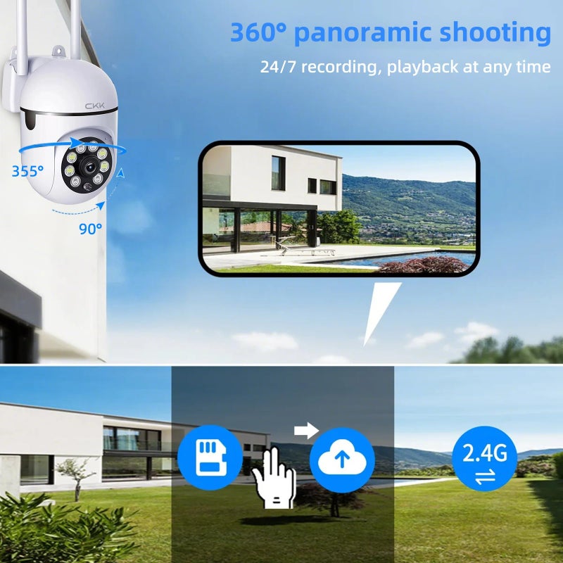 CKK 1080P Security Camera Wireless, 3 Pcs 2MP PTZ WiFi Home Camera (2.4G/5G Dual-Band), 360Â° Pan/Tilt, Color Night Vision, Motion Alerts, 2-Way Audio, Compatible with Alexa, SD/Cloud Storage - Image 5