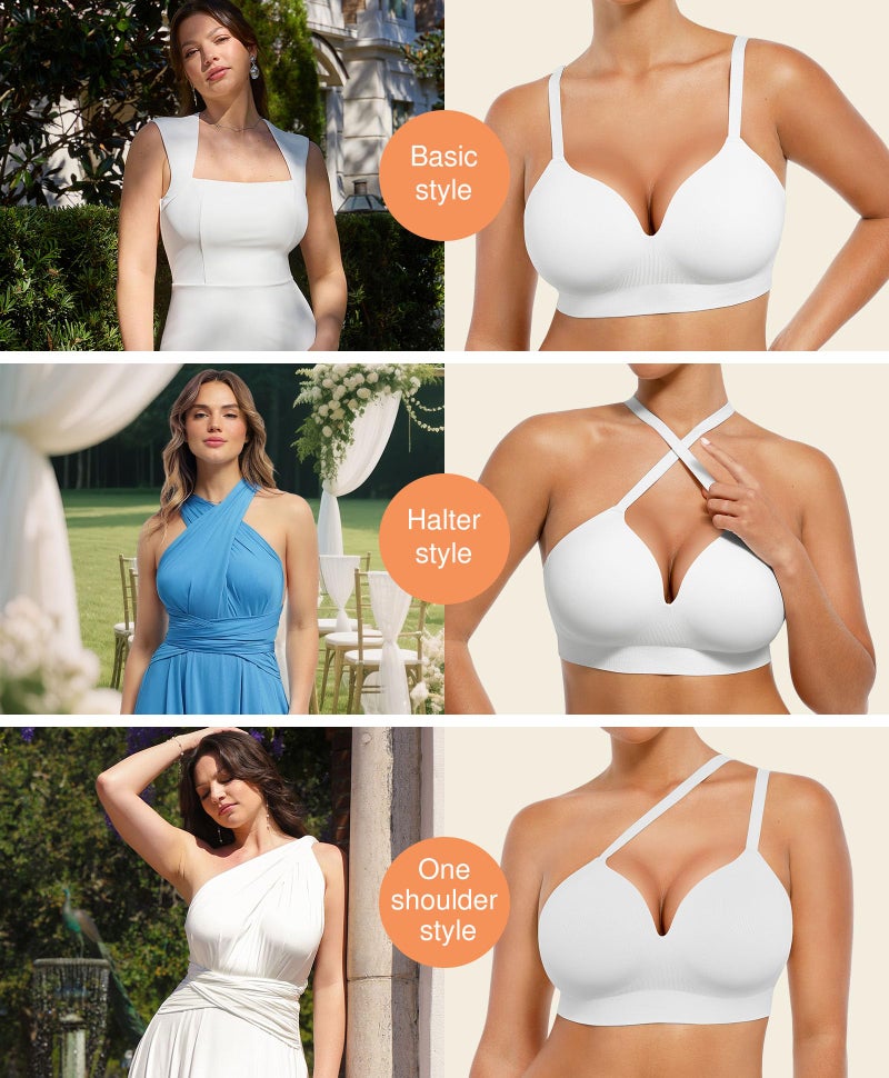 Popilush Comfortable Bras for Women No Underwire Supportive Push Up Bralettes Wireless Full Coverage Plus Size Bra (36C-D) White - Image 5