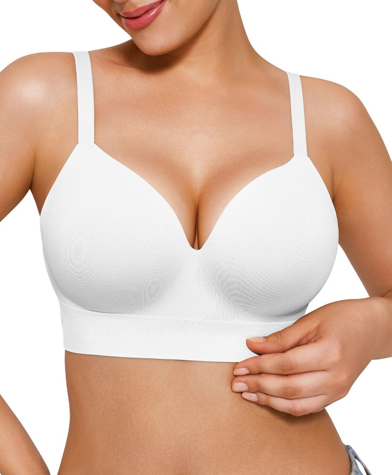 Popilush Comfortable Bras for Women No Underwire Supportive Push Up Bralettes Wireless Full Coverage Plus Size Bra (36C-D) White - Image 1