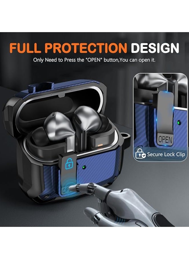 Carbon grain surface Cover Case Compatible With Samsung Galaxy Buds 3 Pro /Galaxy Bud 3/Galaxy Bud 3 FE Lock Clip,Protective anti-fall Skin-- Blue - Image 3