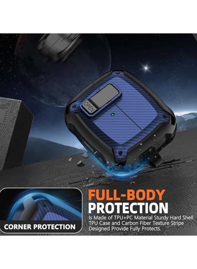 Carbon grain surface Cover Case Compatible With Samsung Galaxy Buds 3 Pro /Galaxy Bud 3/Galaxy Bud 3 FE Lock Clip,Protective anti-fall Skin-- Blue - Image 4