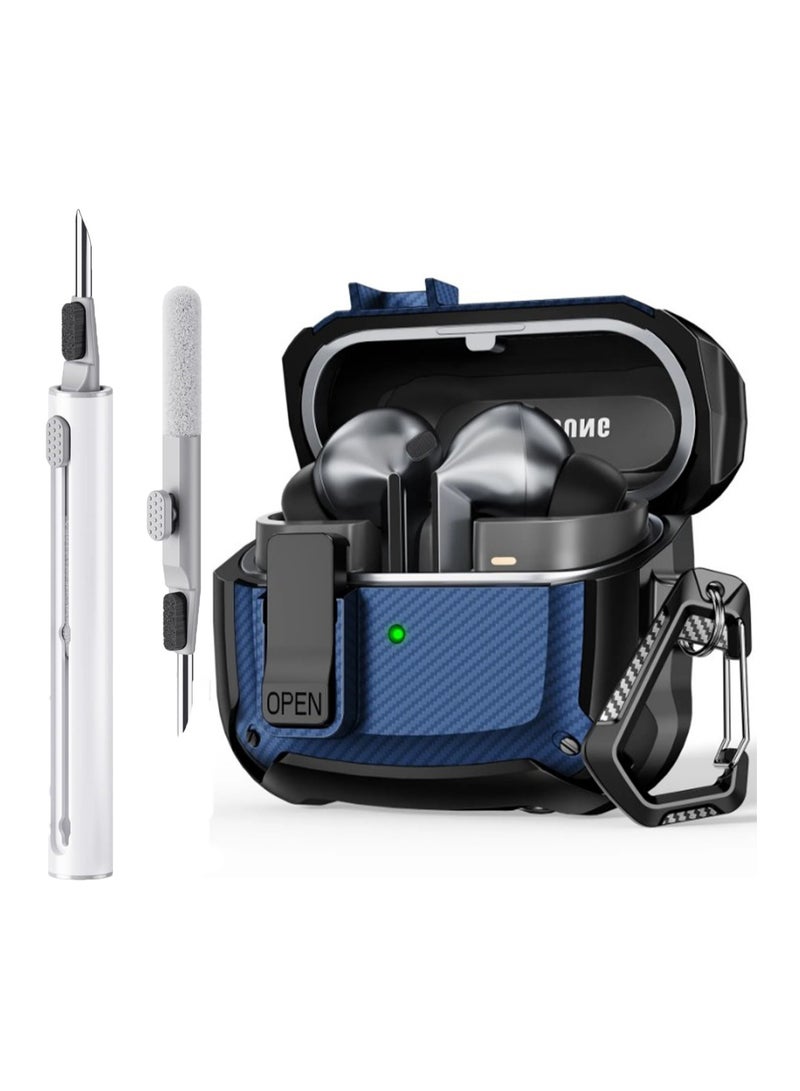 Carbon grain surface Cover Case Compatible With Samsung Galaxy Buds 3 Pro /Galaxy Bud 3/Galaxy Bud 3 FE Lock Clip,Protective anti-fall Skin-- Blue - Image 1