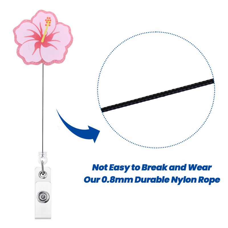 BVIIE Cute Hibiscus Flower Badge Reel  Retractable Id Card Pink Badge Holders  Work Badge Clip For Pediatric Ed Er Rn Cna Lpn Ma Pt Ot Therapists Hr Social Workers Nurses Doctor Teachers Nursing Student - Image 5