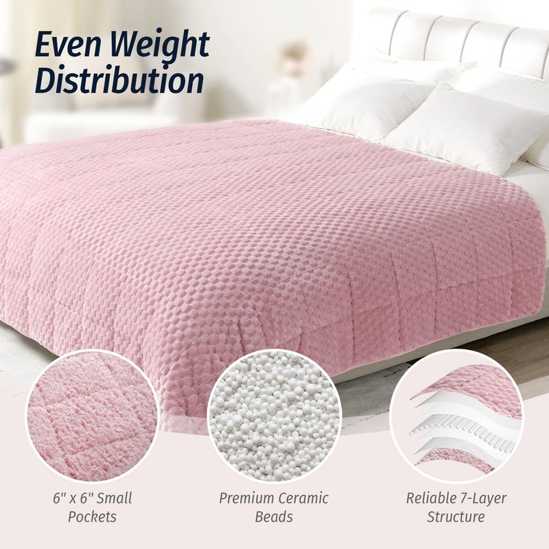 Wemore Fleece Weighted Blanket for Adults (48" x 72" 12lbs, Pink), Dual Sided Cozy Soft Sherpa Heavy Blanket, 3D Imitation Turtle Shell Warm Jacquard Flannel Weighted Blankets for Couch and Bed - Image 5