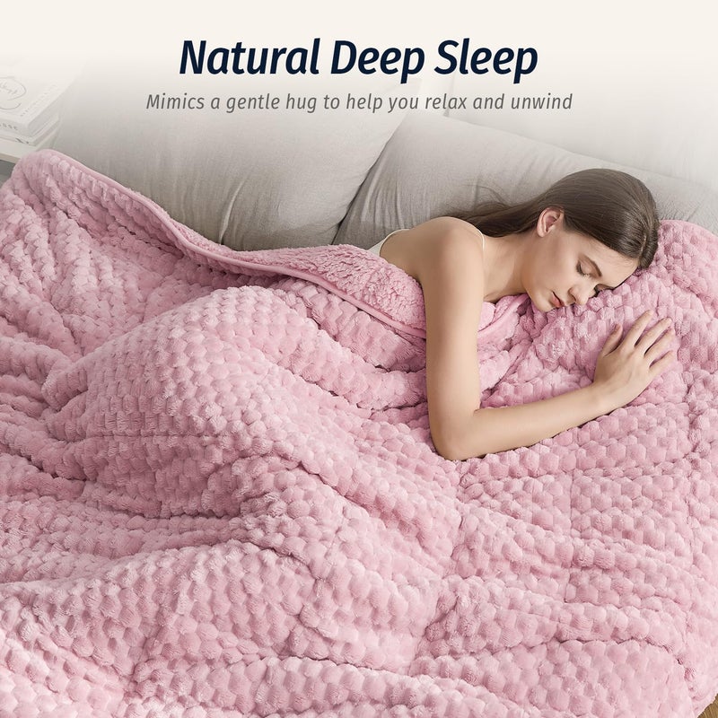 Wemore Fleece Weighted Blanket for Adults (48" x 72" 12lbs, Pink), Dual Sided Cozy Soft Sherpa Heavy Blanket, 3D Imitation Turtle Shell Warm Jacquard Flannel Weighted Blankets for Couch and Bed - Image 4