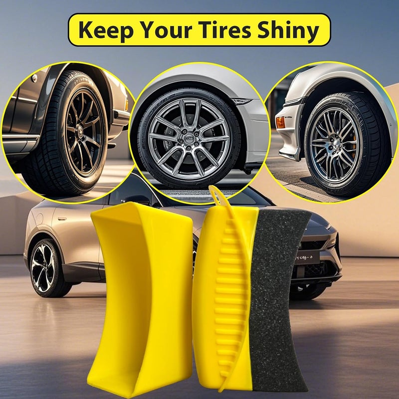 RXALASKA 2 Pack Tire Shine Applicator Pads, Reusable Tire Dressing Applicator Sponge, Curved Tire Gel Applicator Forms with Lid, Yellow Tire Applicator Pads for Car Cleaning Detailing - Image 4