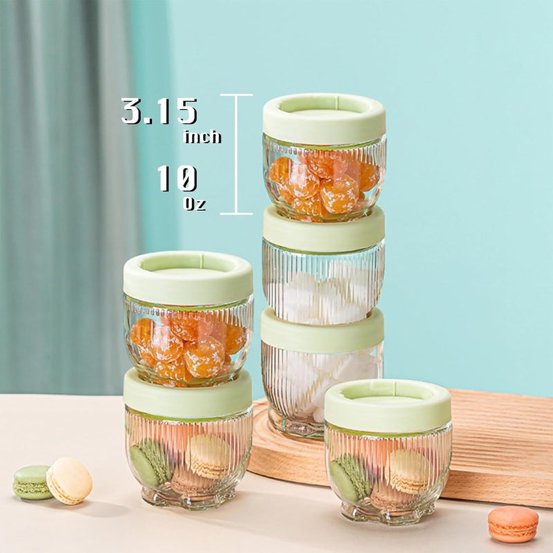 Excefore 6 Pack Stackable Glass Storage Jars with Unique Cat Claw Base - 10 oz Circular Kitchen Canisters for Dry Food, Coffee, Nuts - Eco-Friendly, Dishwasher Safe - Image 2