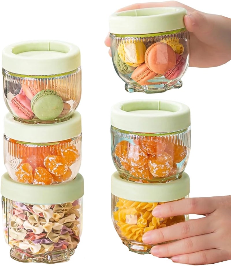 Excefore 6 Pack Stackable Glass Storage Jars with Unique Cat Claw Base - 10 oz Circular Kitchen Canisters for Dry Food, Coffee, Nuts - Eco-Friendly, Dishwasher Safe - Image 1
