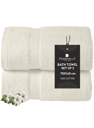 Donetella Premium 100 % Combed Cotton 2-Pcs Bath Towel Set (70 X 140 CM) 600 GSM Large Towel, Highly Absorbent, Quick Dry,Best Towel for Bathroom, Spa And Hotel,Linen