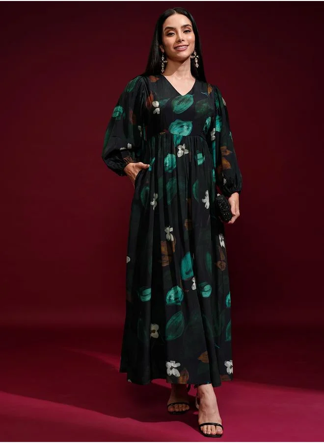 Vishudh Vishudh Women Floral Printed Balloon Sleeves A-Line Maxi Dress