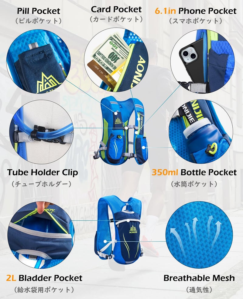 TRIWONDER Running Vest for Men Women Hydration Backpack Water Pack 5.5L Lightweight Runner Marathon Trail Hiking Cycling (Black&Grey - with 2 Water Bottles) - Image 3