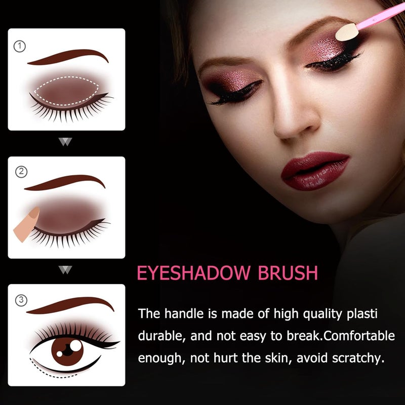 100pcs Disposable Double-ended Eyeshadow Brushes with Dual Sponge Applicators, Makeup Brush Kit for Eye Shadow Application, Includes 50 Pink and 50 Purple Handles, Suitable - Image 4