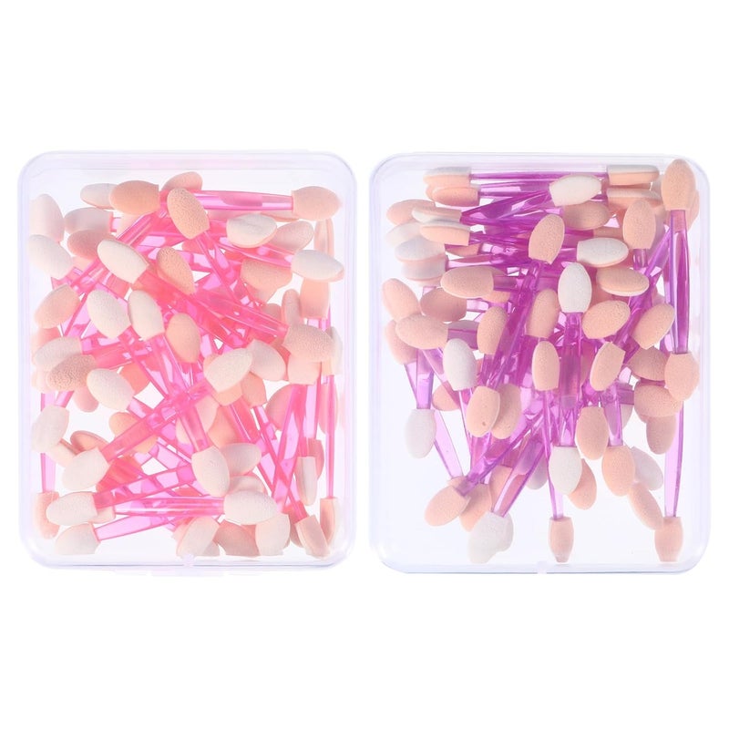 100pcs Disposable Double-ended Eyeshadow Brushes with Dual Sponge Applicators, Makeup Brush Kit for Eye Shadow Application, Includes 50 Pink and 50 Purple Handles, Suitable - Image 1