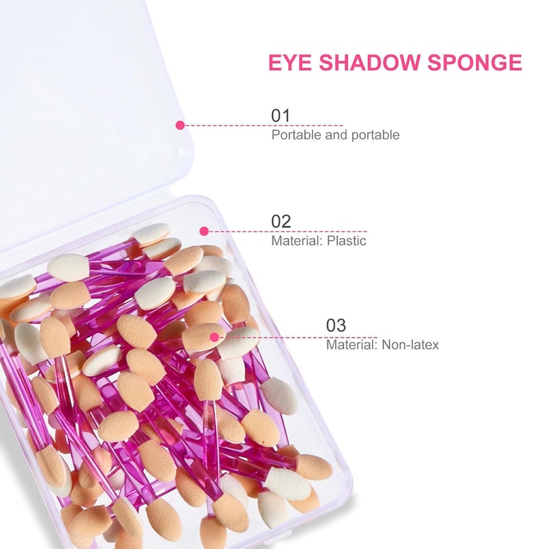 100pcs Disposable Double-ended Eyeshadow Brushes with Dual Sponge Applicators, Makeup Brush Kit for Eye Shadow Application, Includes 50 Pink and 50 Purple Handles, Suitable - Image 3