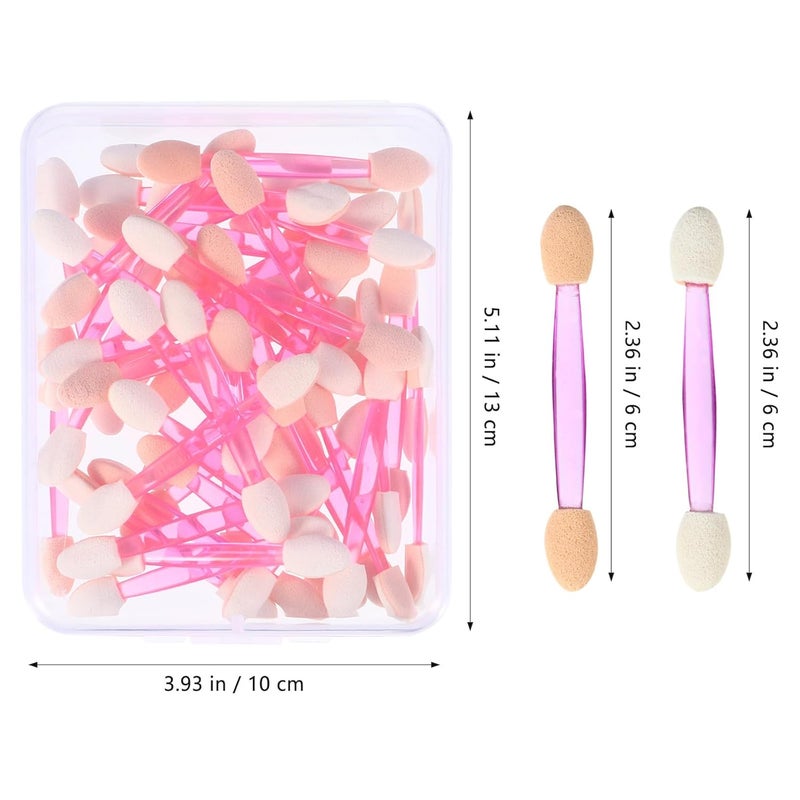 100pcs Disposable Double-ended Eyeshadow Brushes with Dual Sponge Applicators, Makeup Brush Kit for Eye Shadow Application, Includes 50 Pink and 50 Purple Handles, Suitable - Image 2