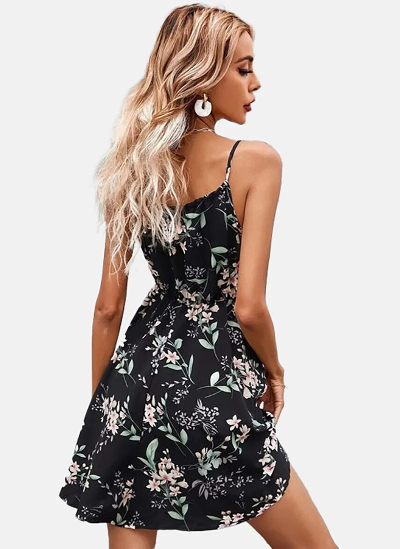 يونيكي Black Women Shoulder Straps Floral Fit & Flare Dress