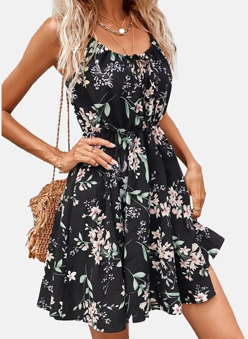 يونيكي Black Women Shoulder Straps Floral Fit & Flare Dress
