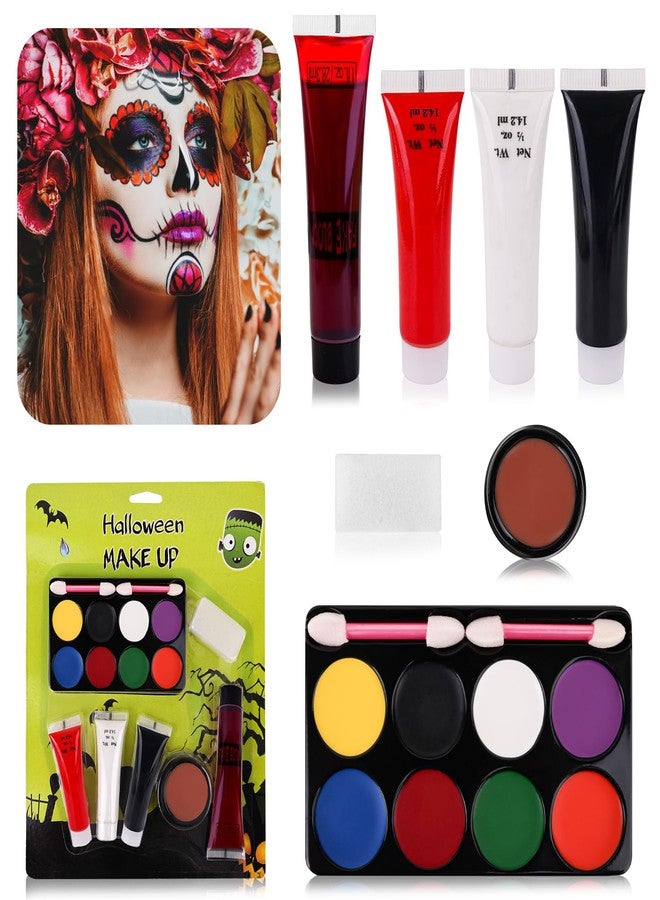 SOMGKINE 8 Colors Face Body Paint Kit, Halloween SFX Makeup, Black White Red Face Paint + SFX Fake Blood Washable + Fake Skin Imitation, Body Painting Kit for Halloween SFX Makeup Cosplay Joker Costume Part - Image 1