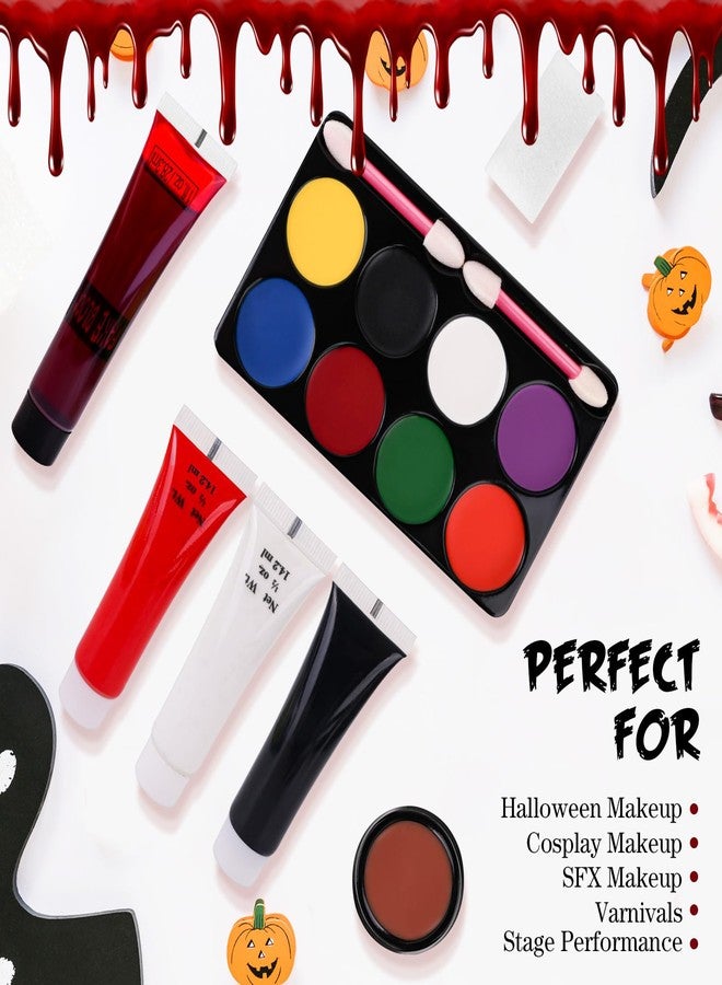 SOMGKINE 8 Colors Face Body Paint Kit, Halloween SFX Makeup, Black White Red Face Paint + SFX Fake Blood Washable + Fake Skin Imitation, Body Painting Kit for Halloween SFX Makeup Cosplay Joker Costume Part - Image 2
