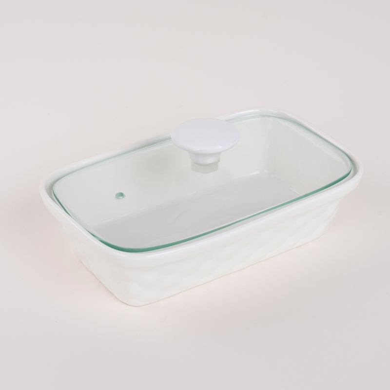 La Mesa Porcelain 3Pcs Rectangular Casseroles With Lid And Rattan Basket - Image 5