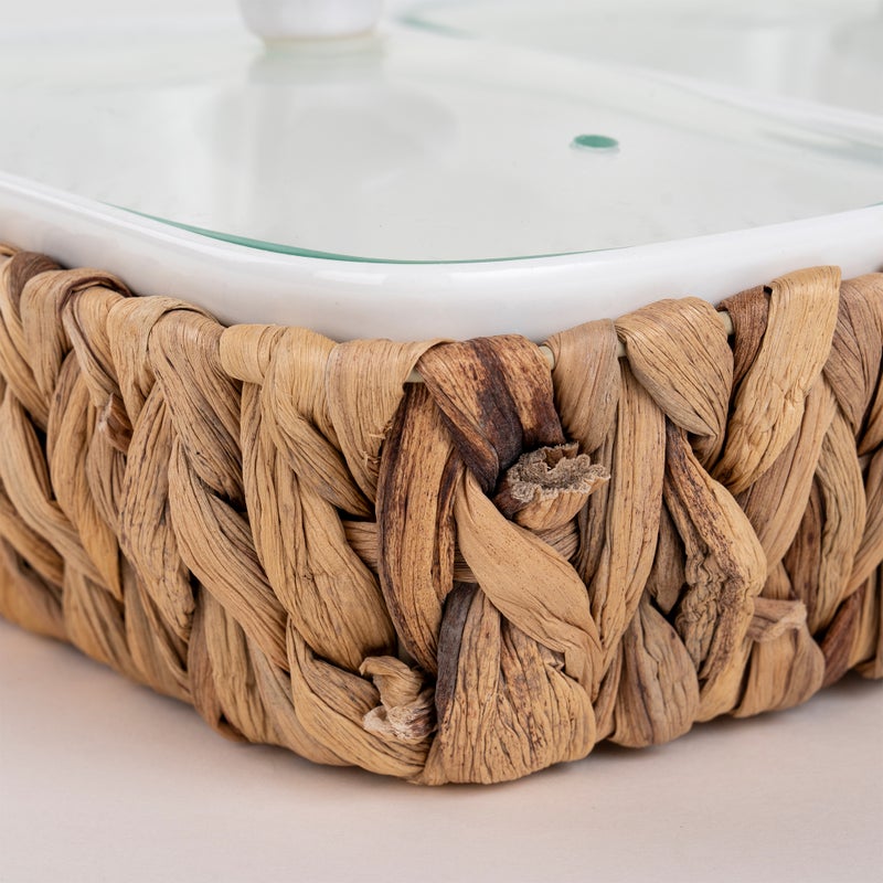 La Mesa Porcelain 3Pcs Rectangular Casseroles With Lid And Rattan Basket - Image 3
