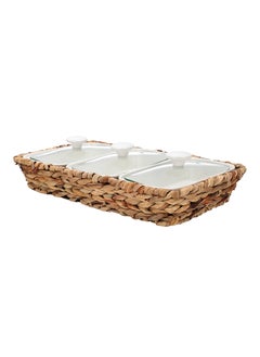 La Mesa Porcelain 3Pcs Rectangular Casseroles With Lid And Rattan Basket  - Image 2