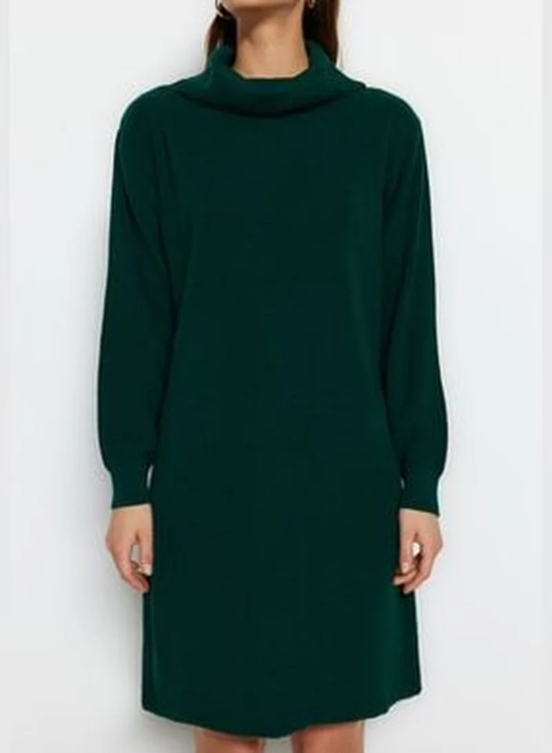 trendyol Emerald Green Mini Knitwear Turtleneck Dress TWOAW23EL00026