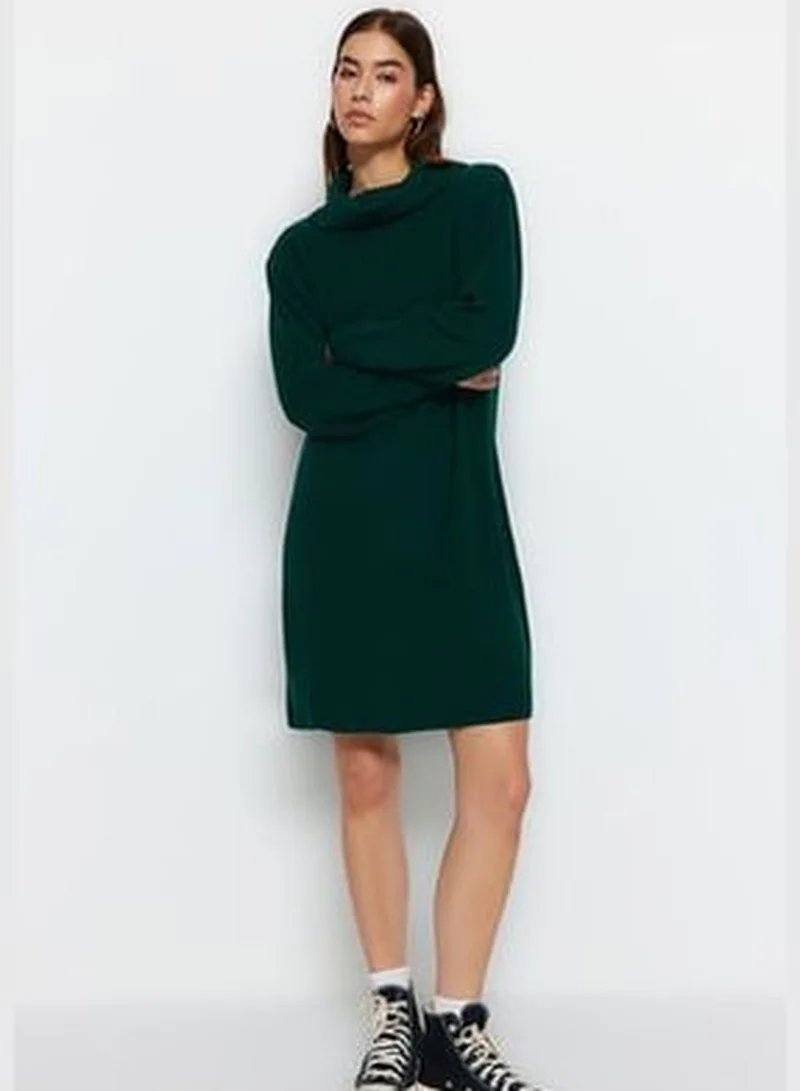 trendyol Emerald Green Mini Knitwear Turtleneck Dress TWOAW23EL00026