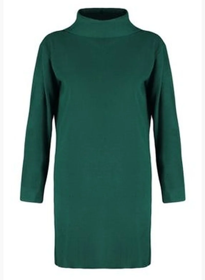 trendyol Emerald Green Mini Knitwear Turtleneck Dress TWOAW23EL00026