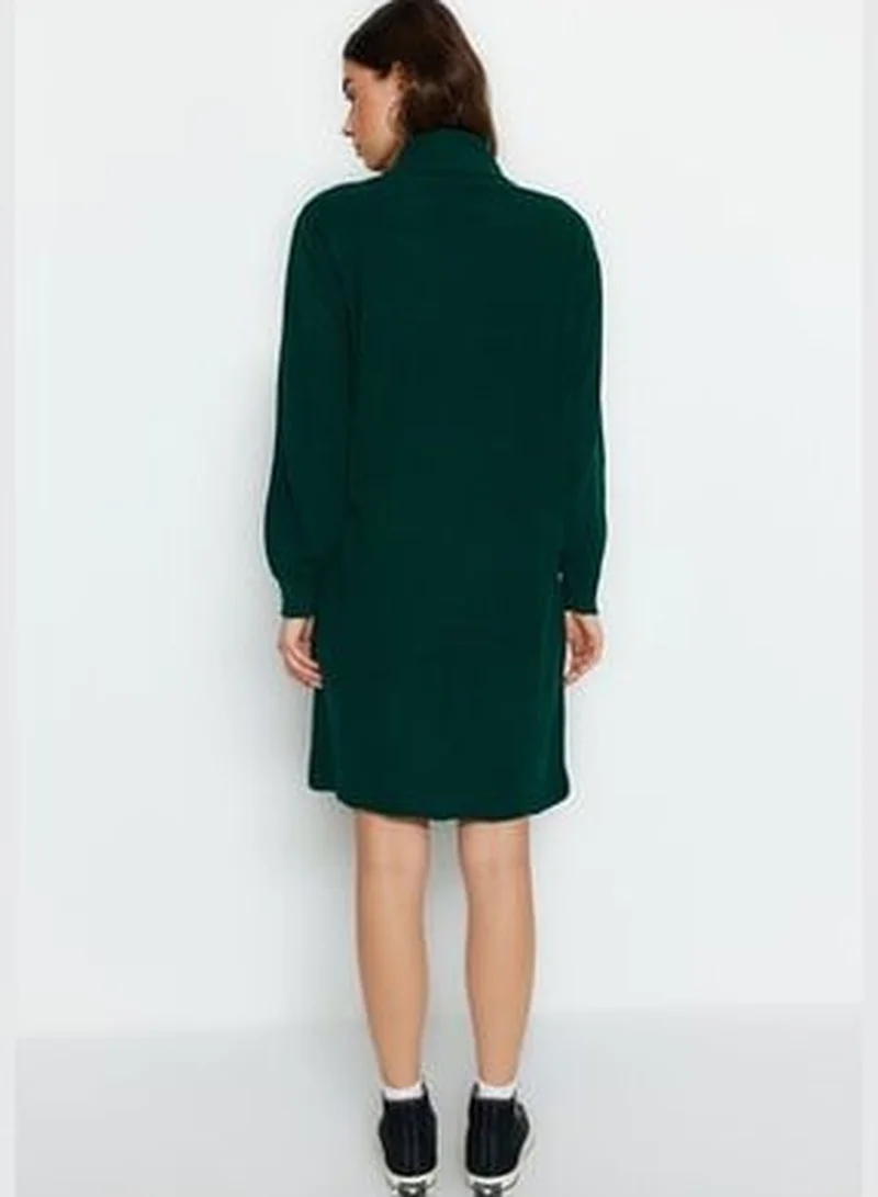 trendyol Emerald Green Mini Knitwear Turtleneck Dress TWOAW23EL00026