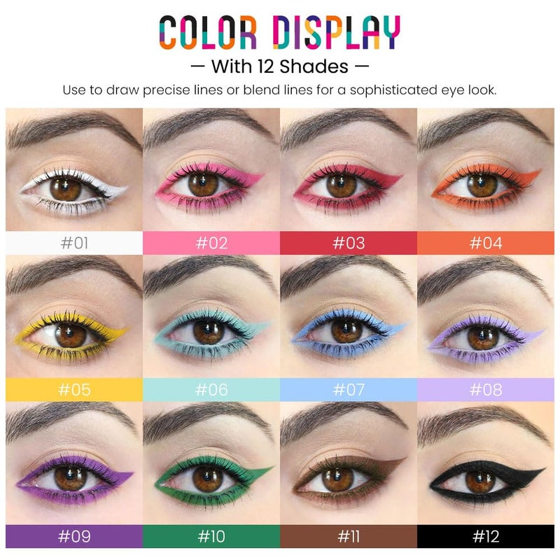 evpct 12Pcs Colored Matte Gel Eyeliner Pencils Set for Women, Green Blue White Black Auburn Yellow Orange Eyeliner Waterline Waterproof lapiz de ojos delineador de ojos contra el agua eye liner Makeup - Image 2