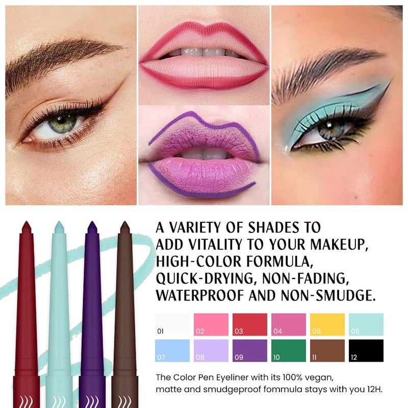evpct 12Pcs Colored Matte Gel Eyeliner Pencils Set for Women, Green Blue White Black Auburn Yellow Orange Eyeliner Waterline Waterproof lapiz de ojos delineador de ojos contra el agua eye liner Makeup - Image 3