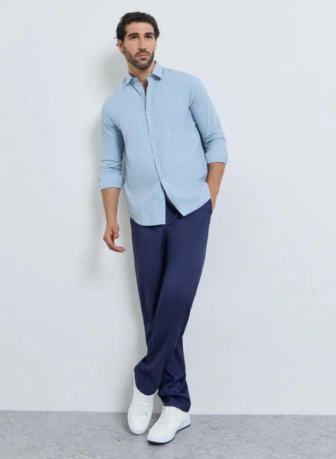 Styli Men Light Blue Poplin Solid Regular Fit Shirt
