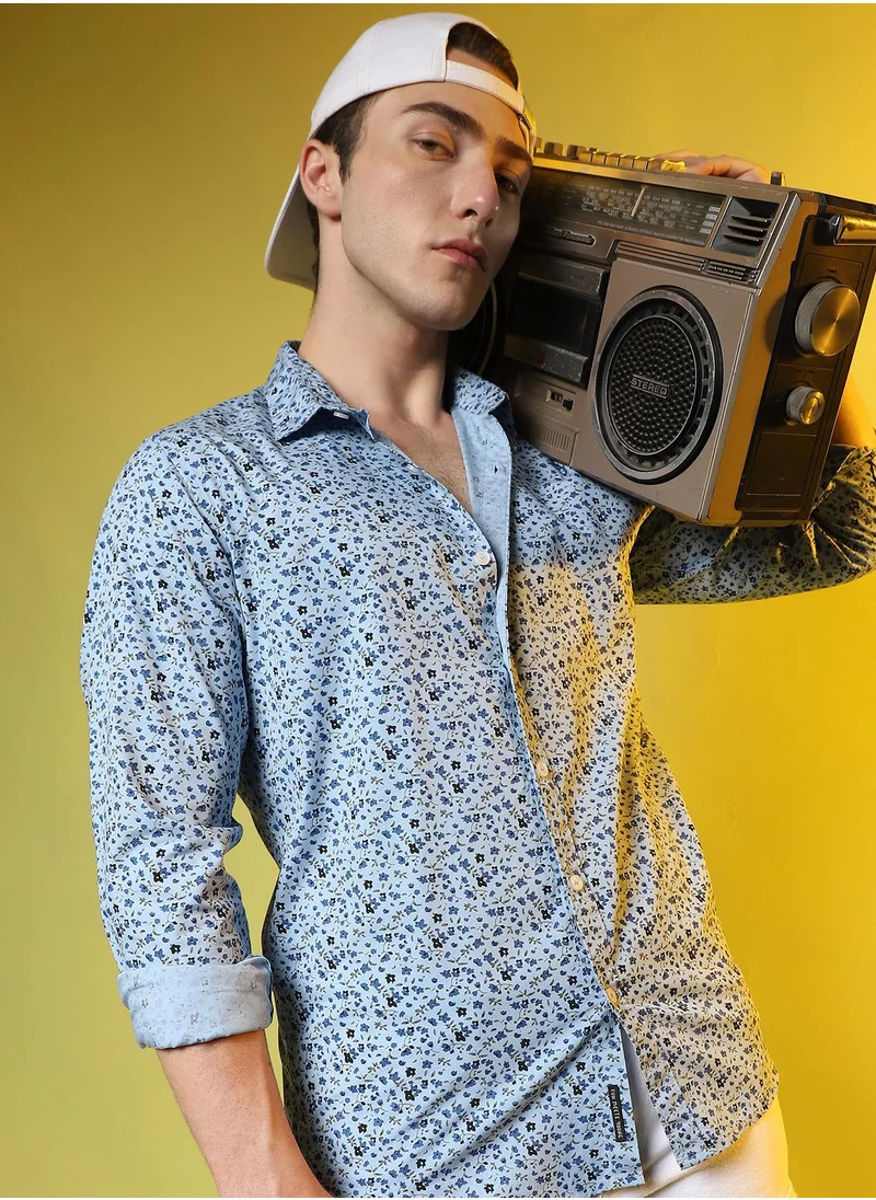 Campus Sutra Men's Prussian Blue Micro Floral Shirt