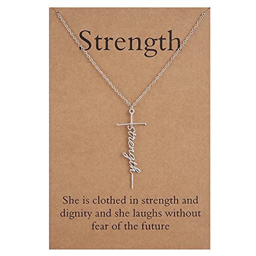 Lcherry Strength Cross Pendant Necklace Stainless Steel Strength Neckalce Religious Jewelry for Women - Image 1