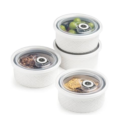 MISSYSSIM Ramekins 6 oz with Lids Oven Safe Small Creme Brulee Ramekins with Covers Ceramic Ramekin Set of 4 Mini Prep Pinch Bowls Dishwasher and Oven Safe White - Image 1