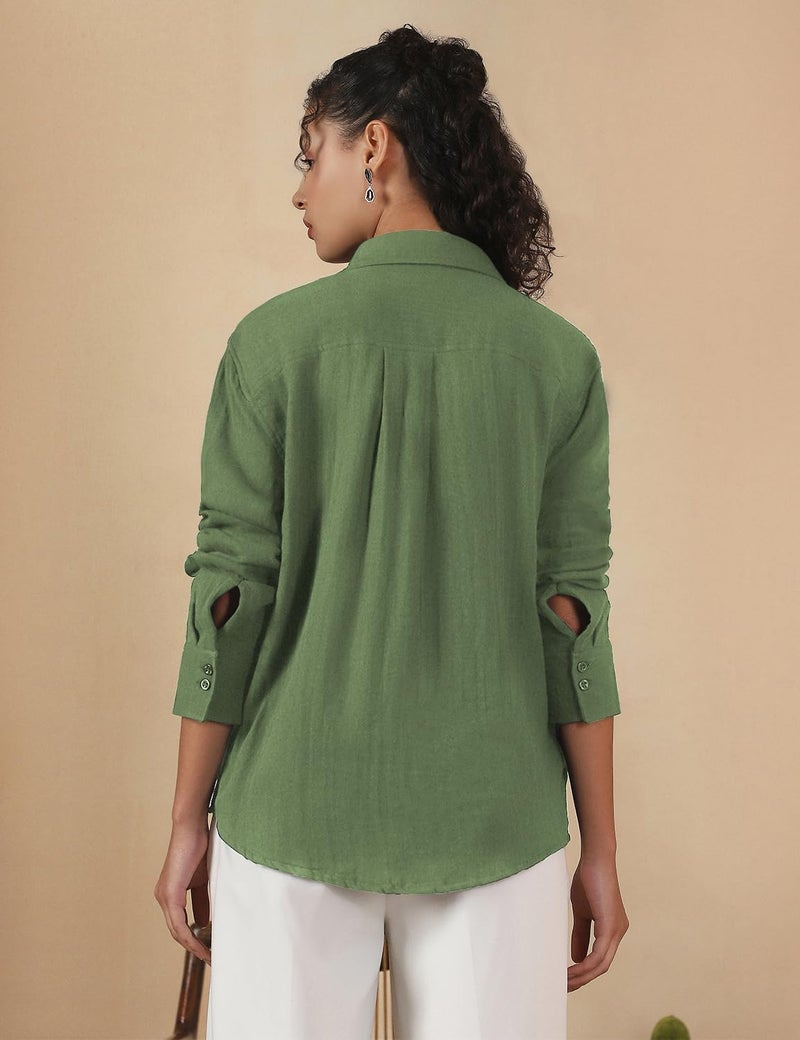 Fyltr Women's Casual Textured Shirt, Olive Pop,2XL - Image 5