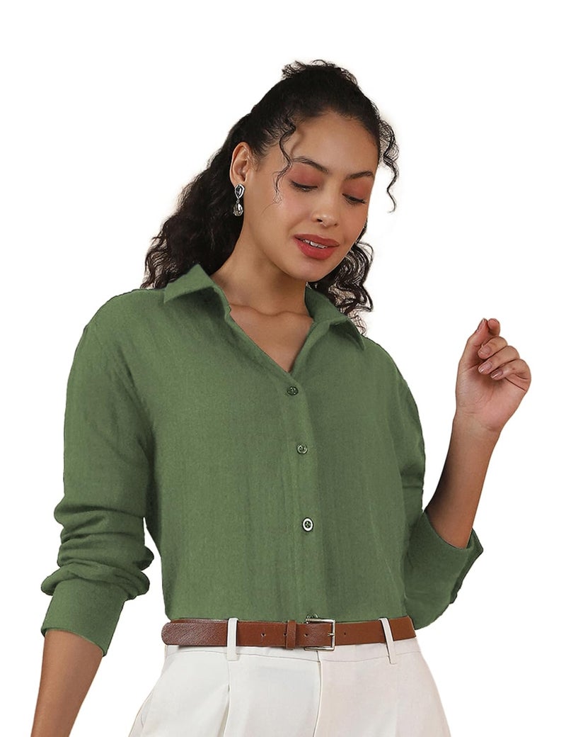 Fyltr Women's Casual Textured Shirt, Olive Pop,2XL - Image 1