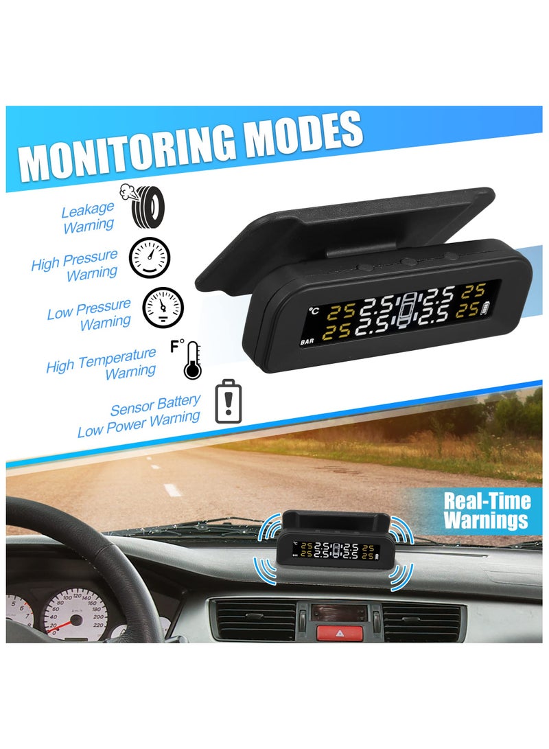 SYOSI Tire Pressure Monitoring System TPMS, Wireless Solar Charger Monitor on Windowshield, 5 Alarm Modes with 4 External Sensors LCD Display Angle Adjustable Monitor for Car RV SUV and Sedans - Image 2