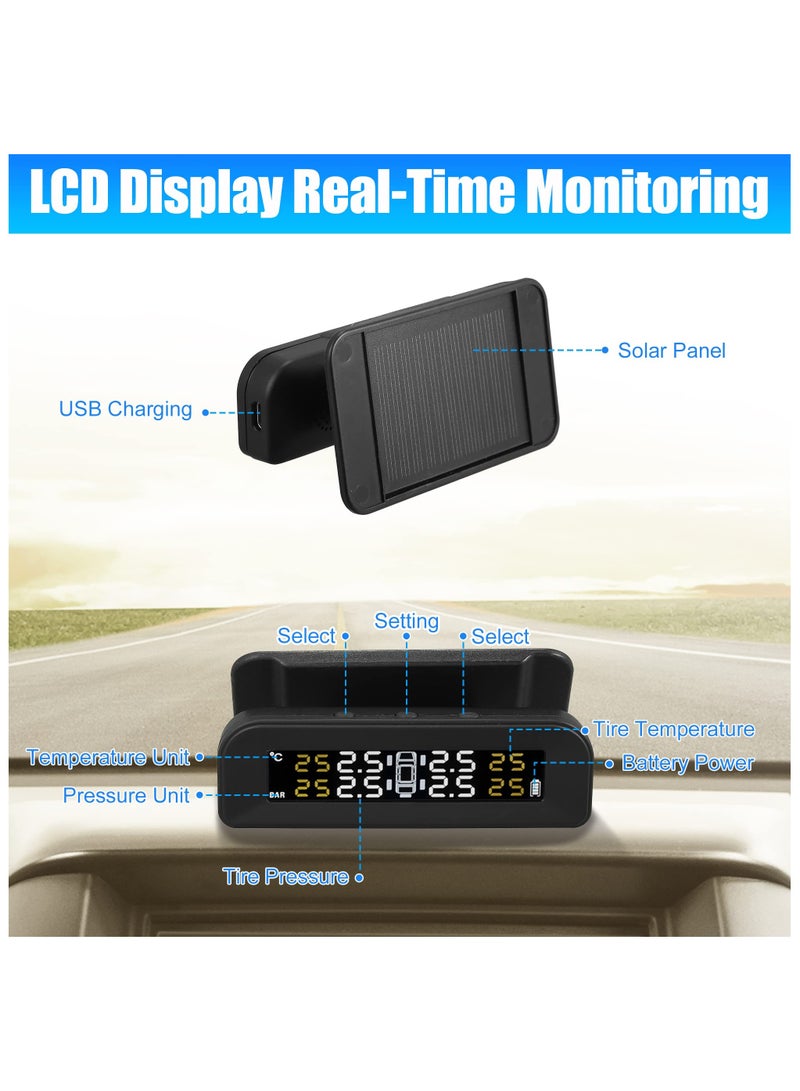 SYOSI Tire Pressure Monitoring System TPMS, Wireless Solar Charger Monitor on Windowshield, 5 Alarm Modes with 4 External Sensors LCD Display Angle Adjustable Monitor for Car RV SUV and Sedans - Image 3