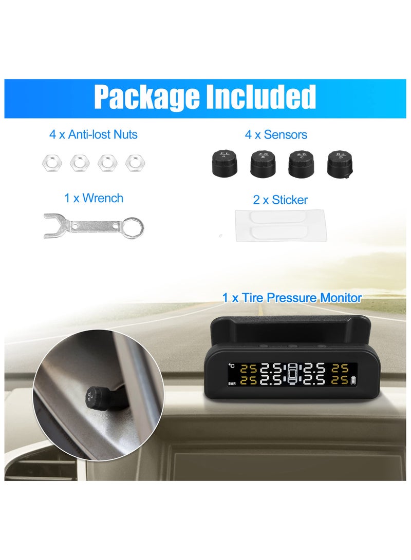 SYOSI Tire Pressure Monitoring System TPMS, Wireless Solar Charger Monitor on Windowshield, 5 Alarm Modes with 4 External Sensors LCD Display Angle Adjustable Monitor for Car RV SUV and Sedans - Image 5