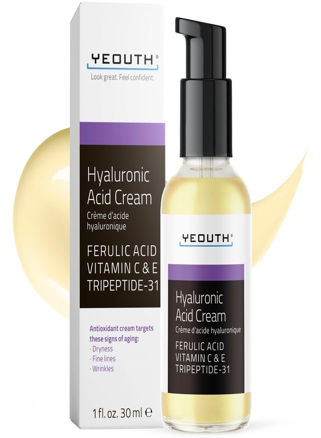 YEOUTH Hyaluronic Acid Moisturizer Face Cream with Vitamin C & E, Ferulic Acid & Tripeptide 31, Hydrating Face Moisturizer, Hyaluronic Acid Cream Suitable for Dry & Dull Skin 1oz - Image 1