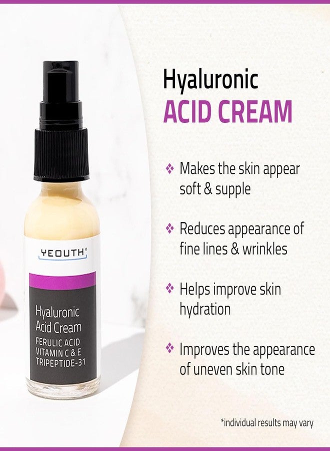 YEOUTH Hyaluronic Acid Moisturizer Face Cream with Vitamin C & E, Ferulic Acid & Tripeptide 31, Hydrating Face Moisturizer, Hyaluronic Acid Cream Suitable for Dry & Dull Skin 1oz - Image 3