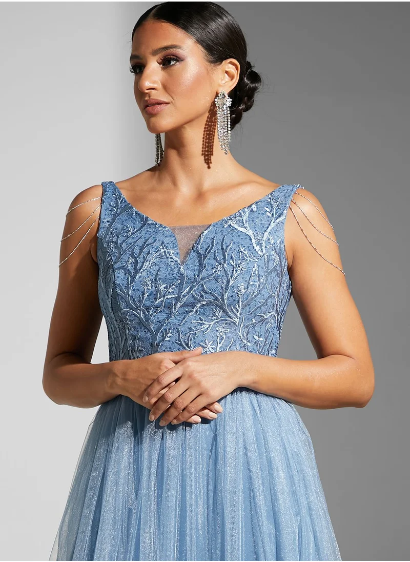 Namshi x Maryam Stringed Shoulder Net Gown