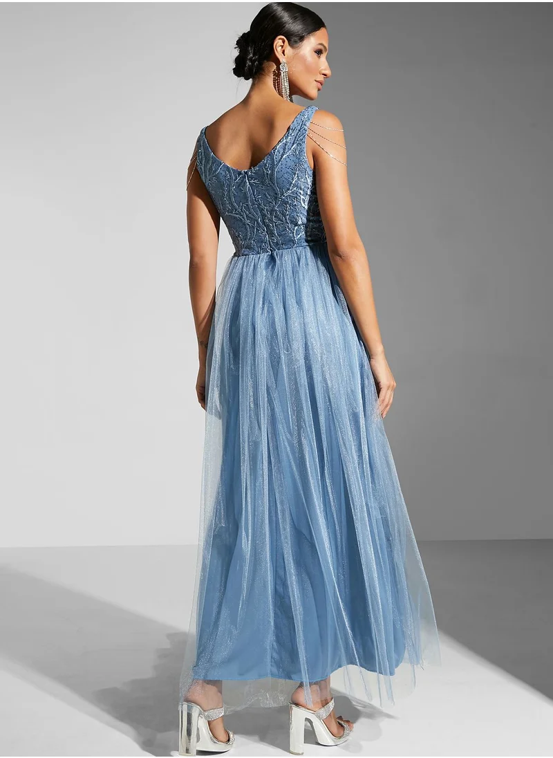 Namshi x Maryam Stringed Shoulder Net Gown